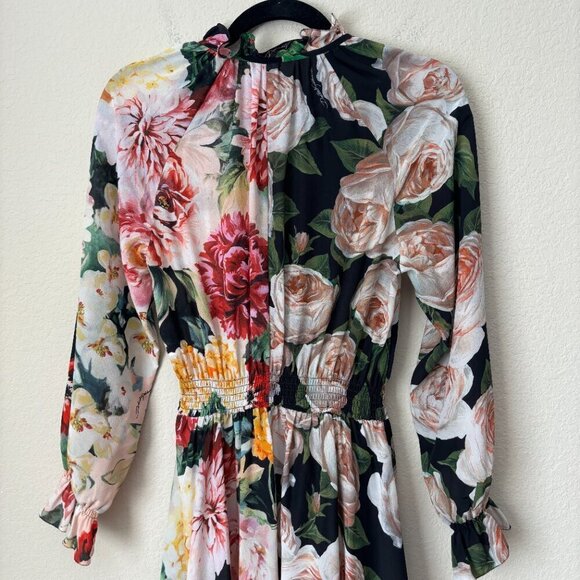 Dolce & Gabbana Silk Mixed Floral Print Long Sleeve Midi Dress - Picture 13 of 16